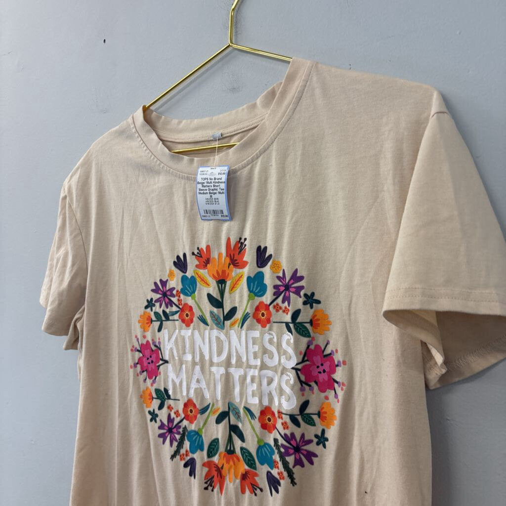 Beige/ Multi Kindness Matters Short Sleeve Graphic Tee Medium