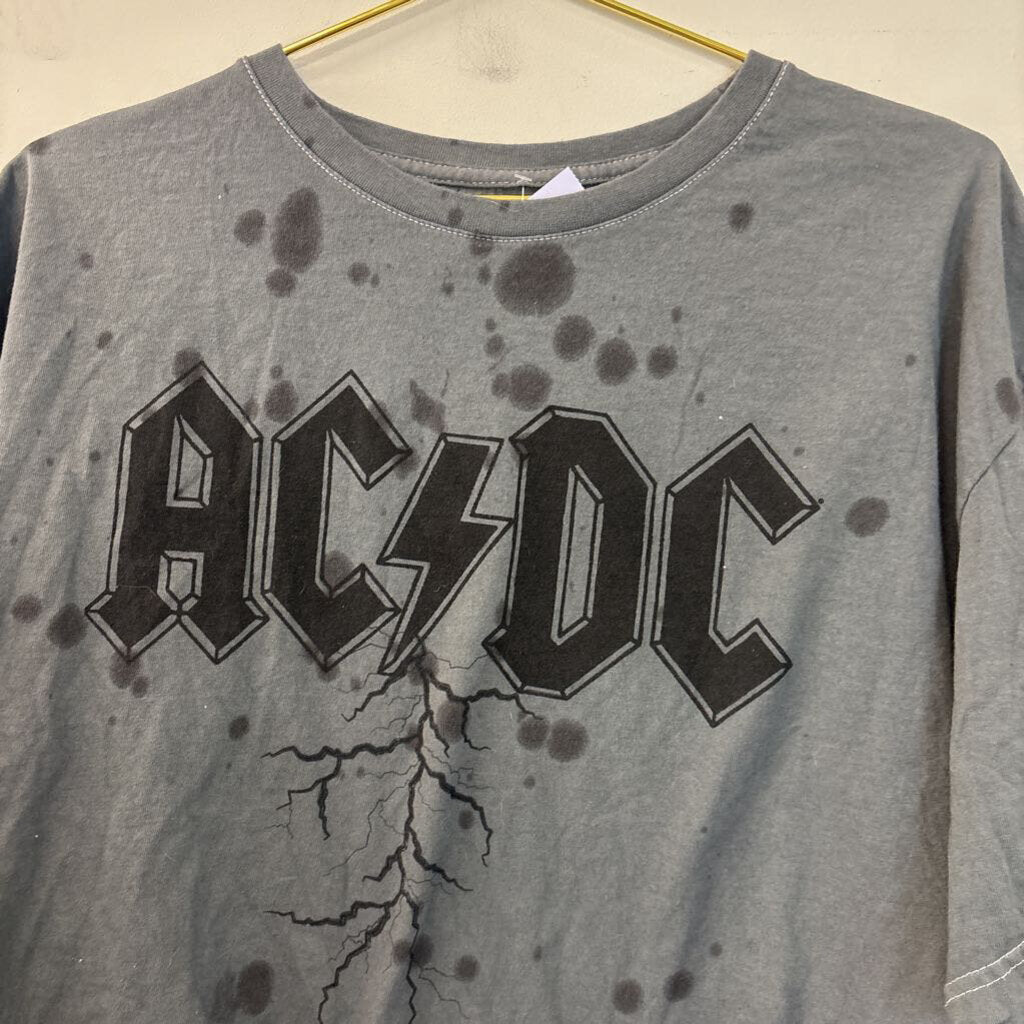 ACDC Grey Cropped Short Sleeve Graphic Tee Large