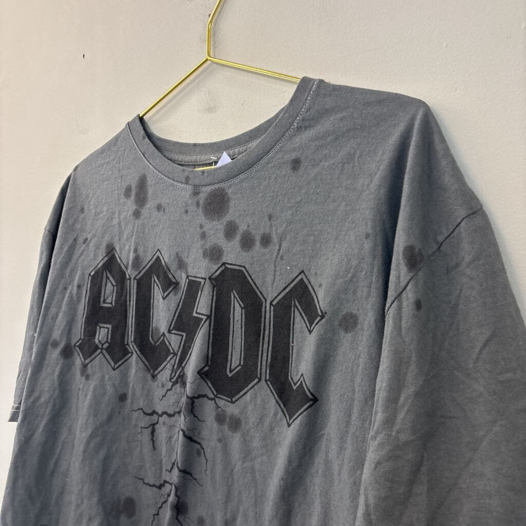 ACDC Grey Cropped Short Sleeve Graphic Tee Large