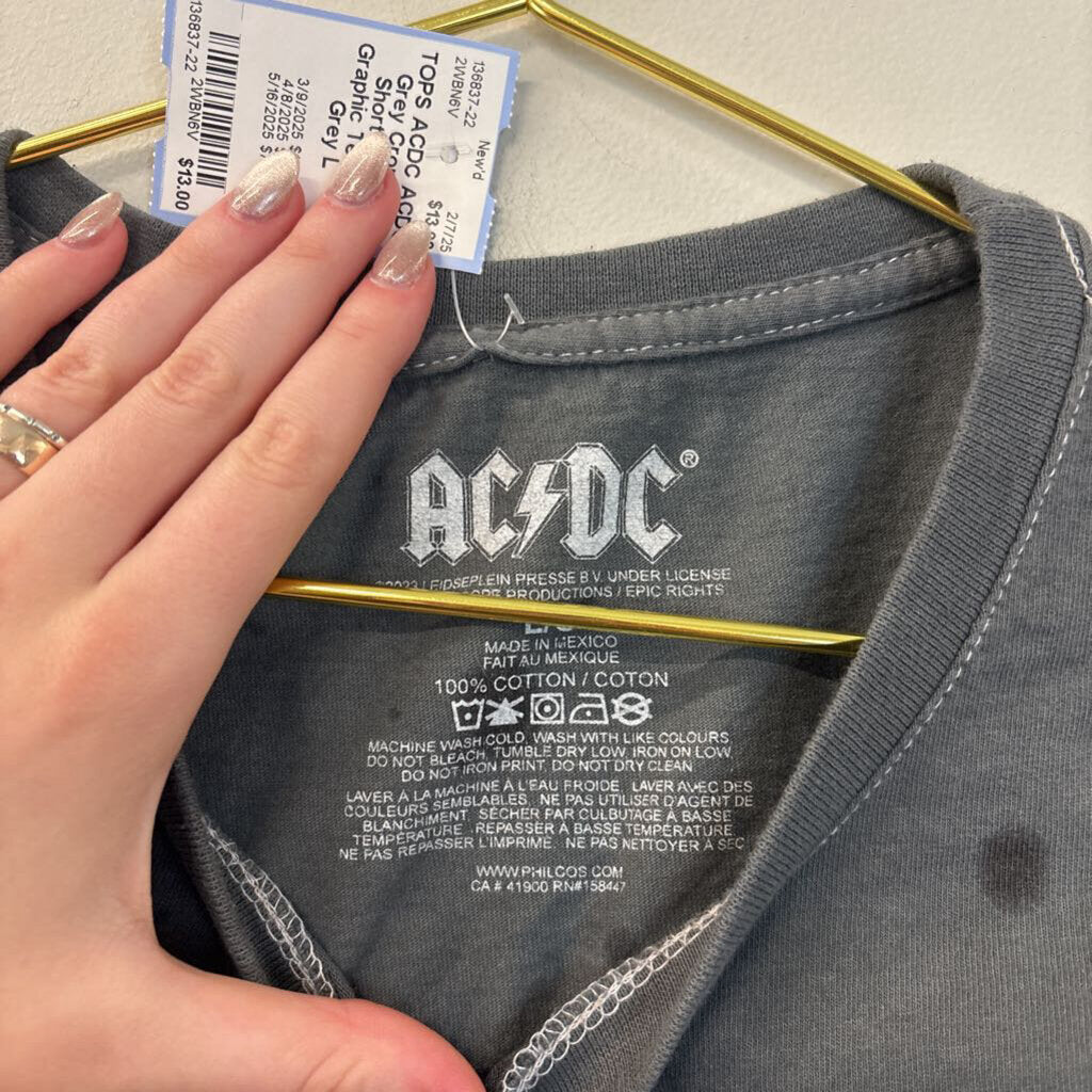 ACDC Grey Cropped Short Sleeve Graphic Tee Large