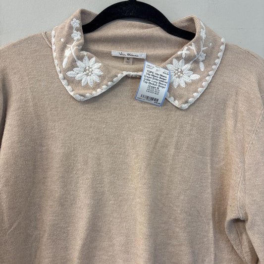 Vila Milano Beige/ Cream Embroidered Collar Long Sleeve Top Medium