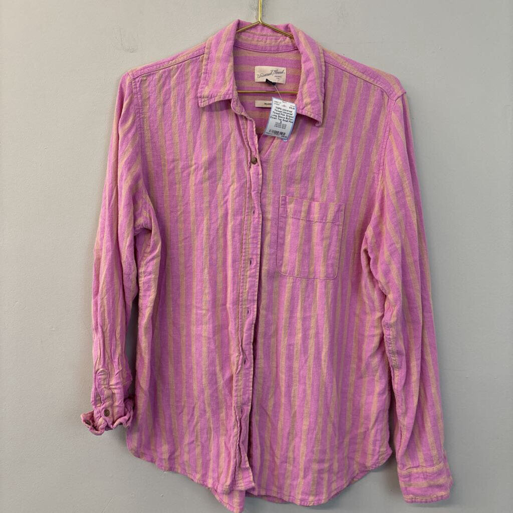 Universal Thread Pink Striped Long Sleeve Button Down Top Small