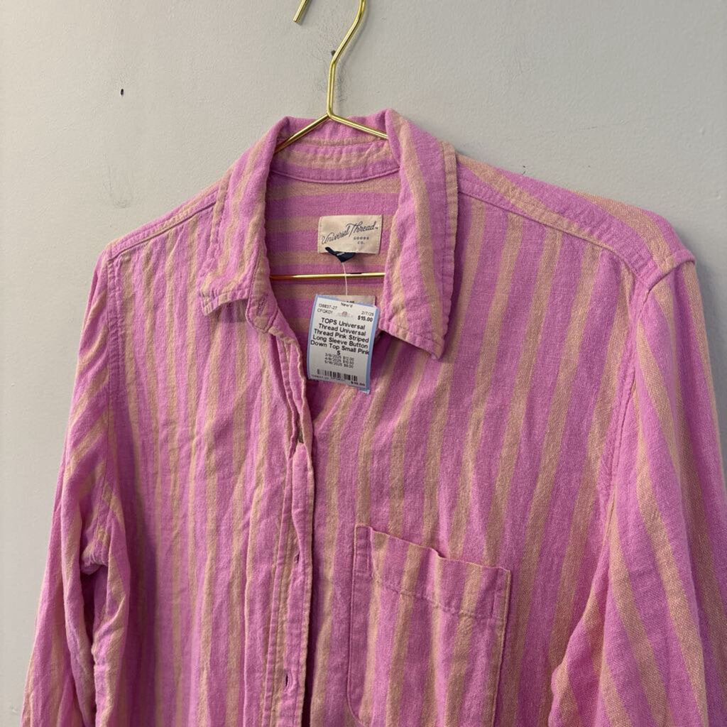 Universal Thread Pink Striped Long Sleeve Button Down Top Small