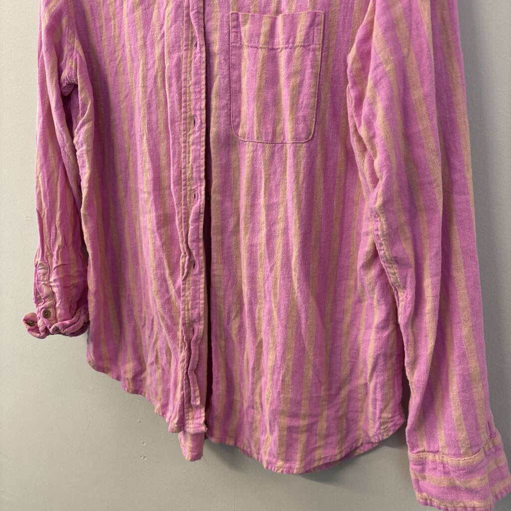 Universal Thread Pink Striped Long Sleeve Button Down Top Small