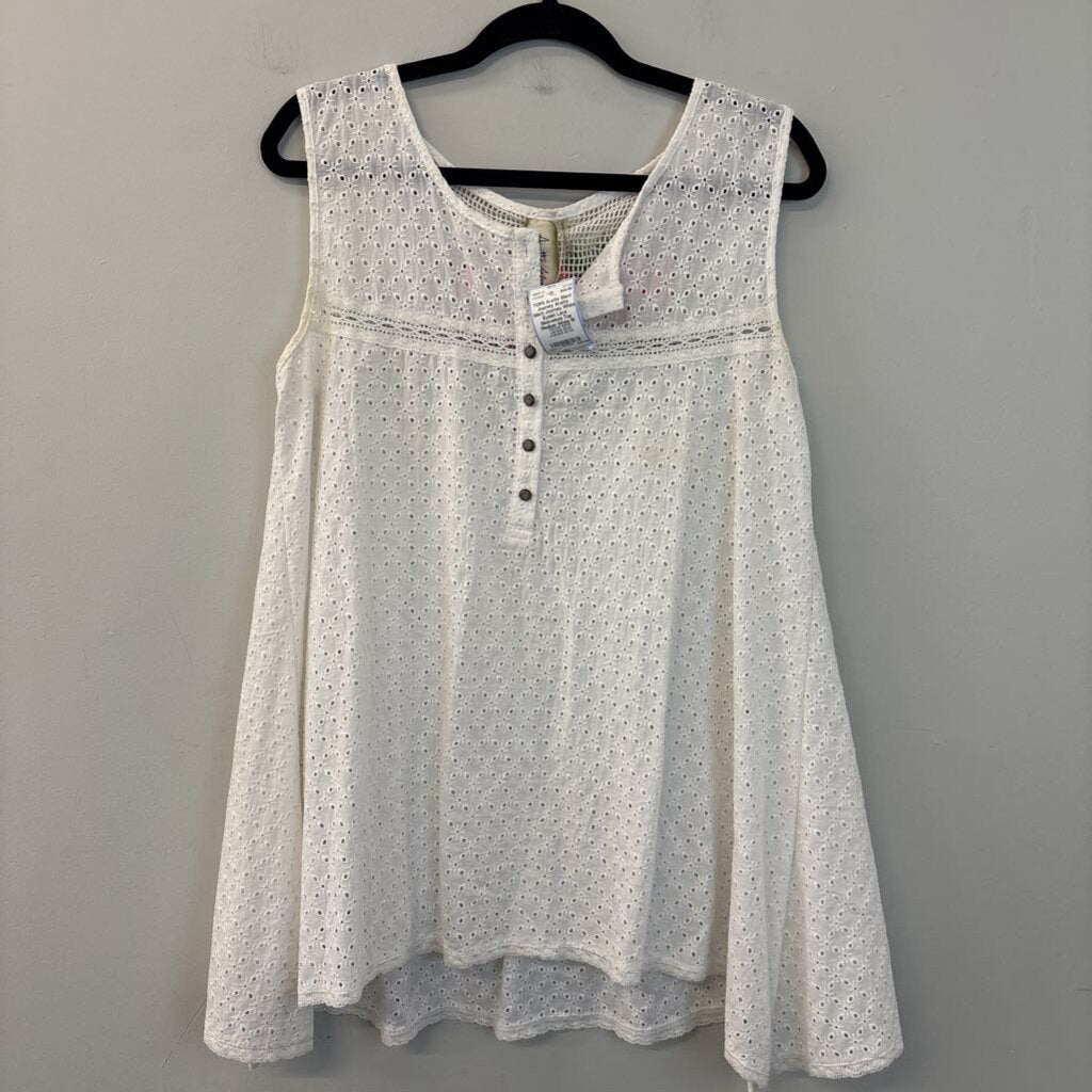 Aratta Silent Journey White Eyelet Lace Sleeveless Top Medium