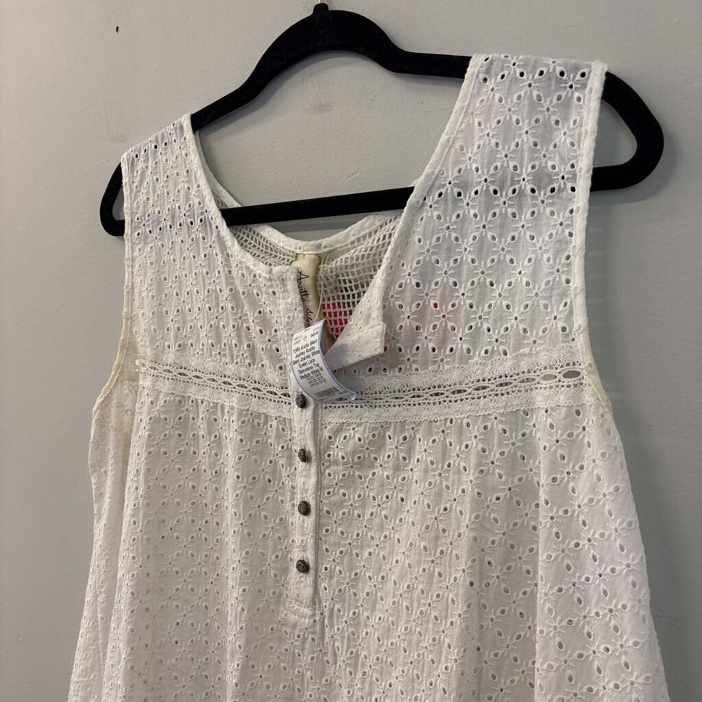 Aratta Silent Journey White Eyelet Lace Sleeveless Top Medium