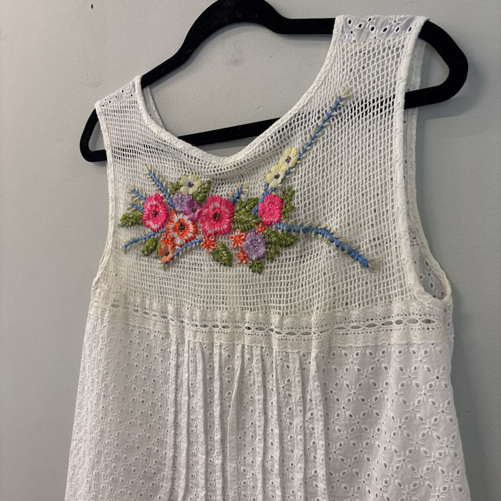 Aratta Silent Journey White Eyelet Lace Sleeveless Top Medium