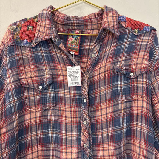 Johnny Was Blue/ Red Plaid Long Sleeve Button Down Top Extra Large