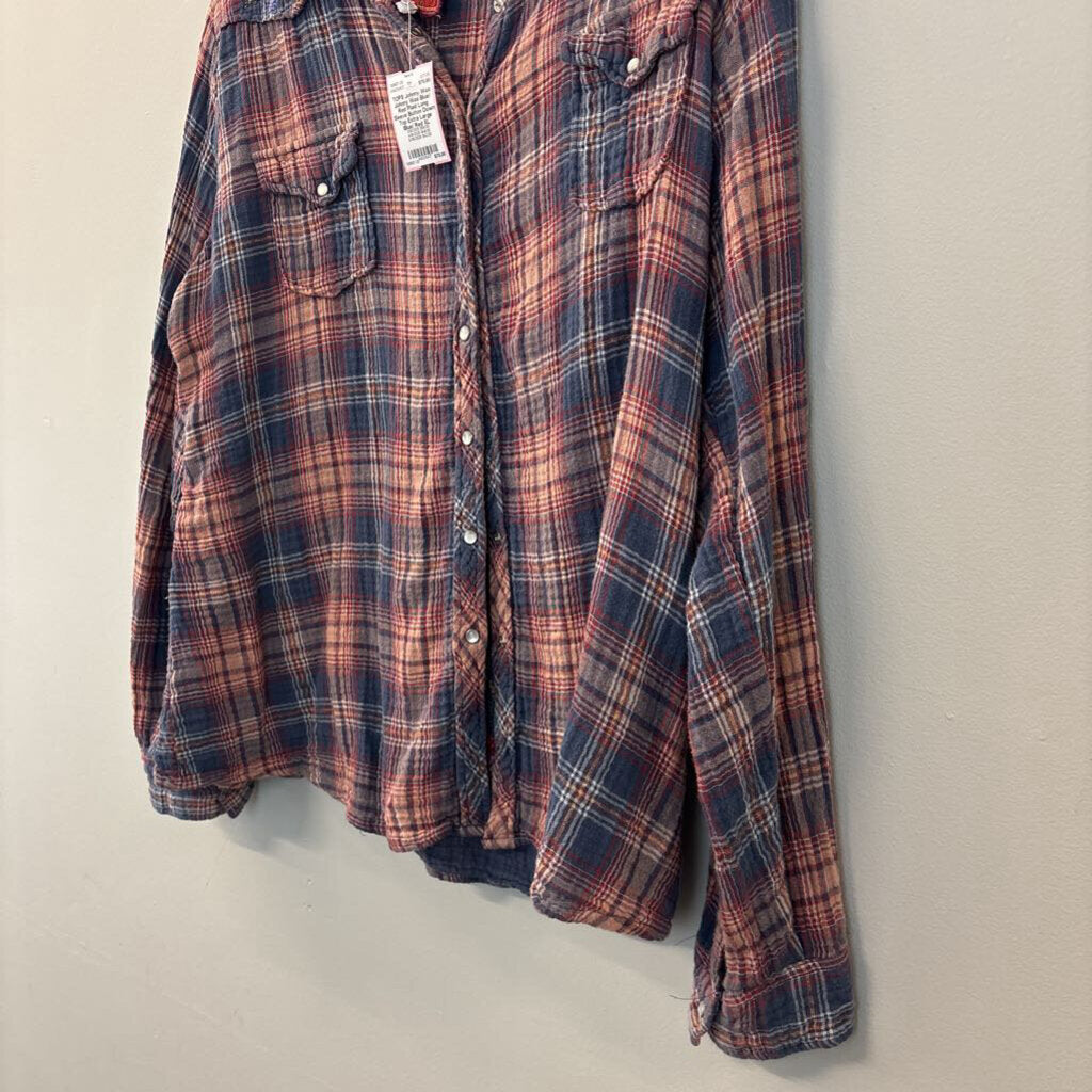 Johnny Was Blue/ Red Plaid Long Sleeve Button Down Top Extra Large