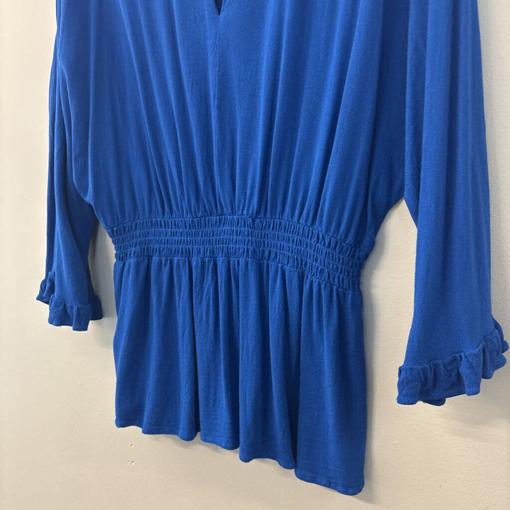 Jack by BB Dakota Blue Long Sleeve Smocked Waist Top Large