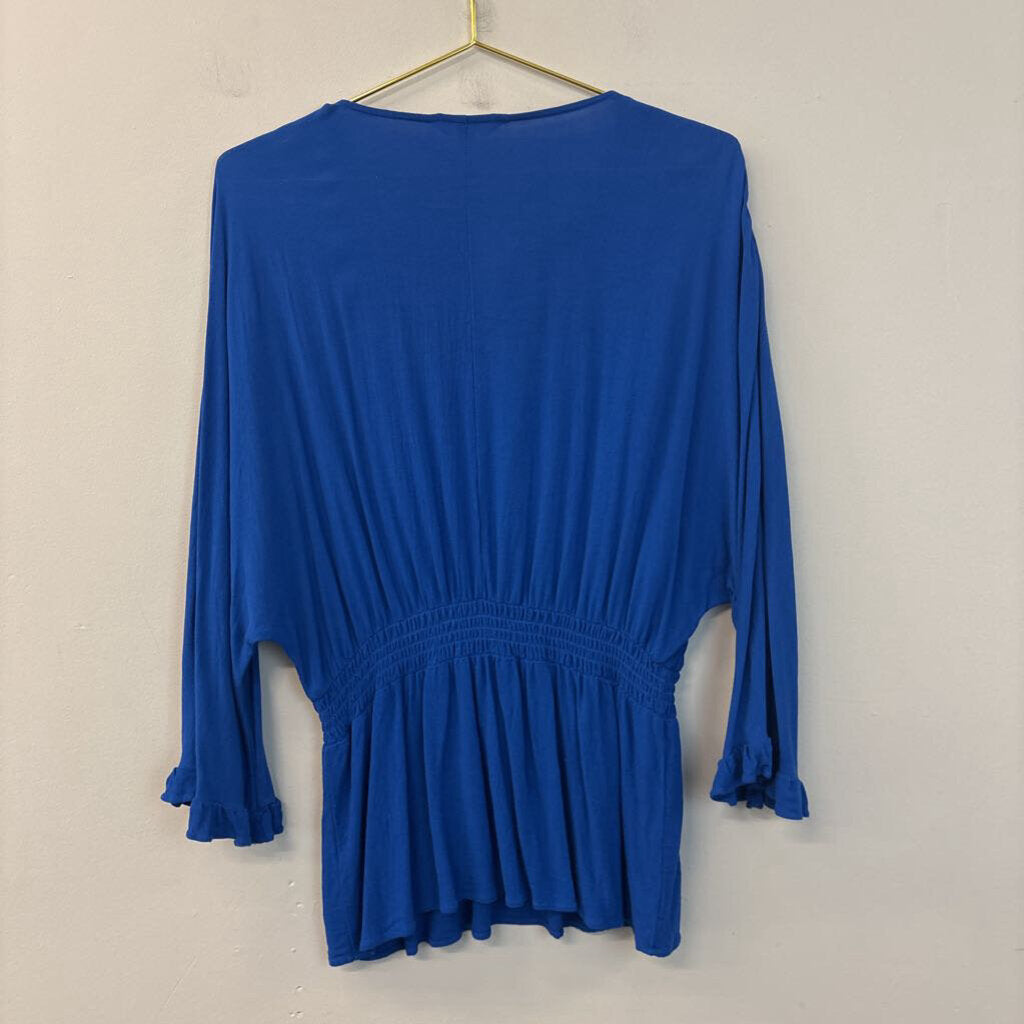 Jack by BB Dakota Blue Long Sleeve Smocked Waist Top Large