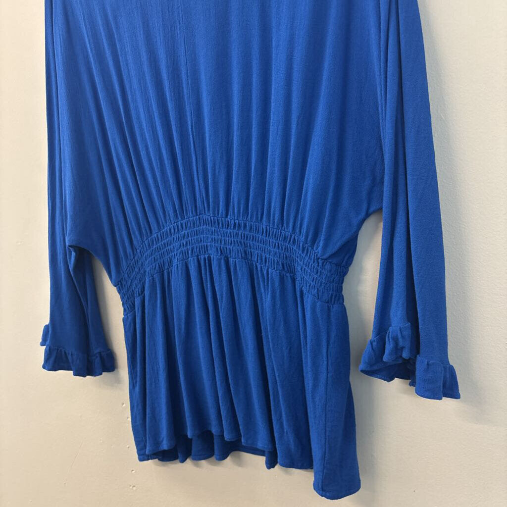 Jack by BB Dakota Blue Long Sleeve Smocked Waist Top Large