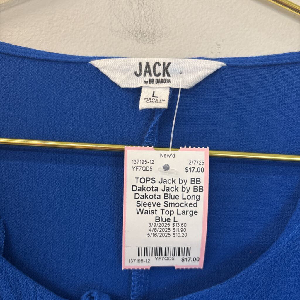 Jack by BB Dakota Blue Long Sleeve Smocked Waist Top Large