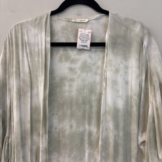 Promesa Green/ White Acid Wash Short Ruffle Sleeve Open Front Duster Medium