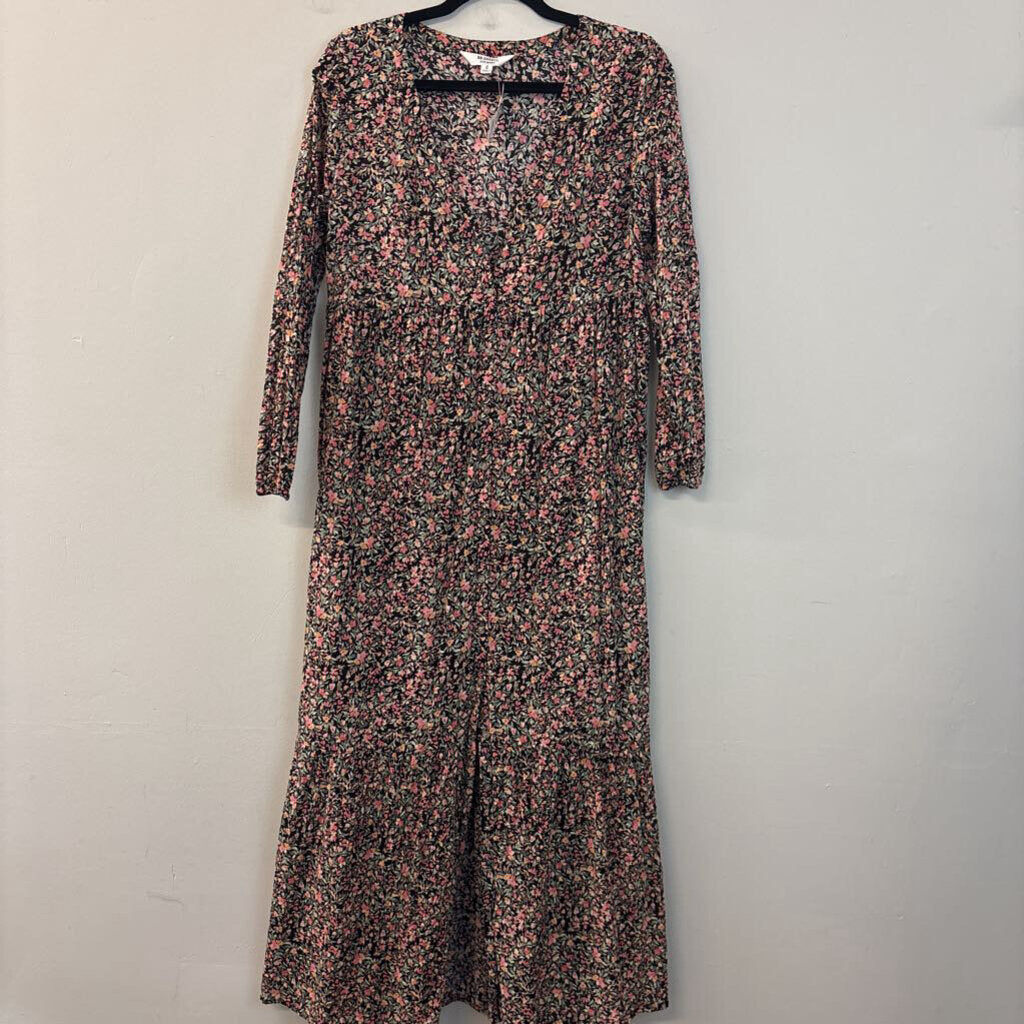 BB Dakota Black/ Pink Flower Print Long Sleeve Maxi Dress Small