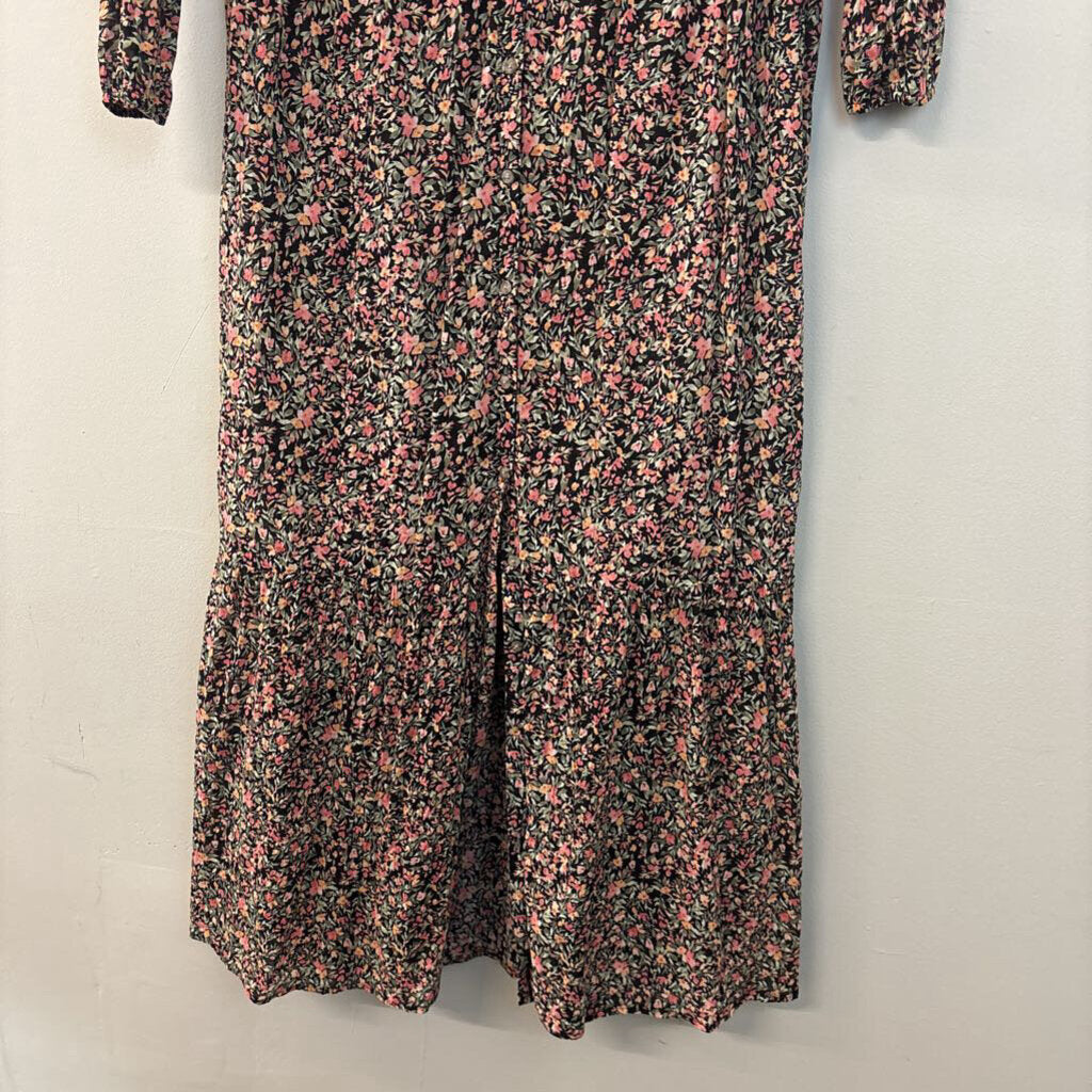 BB Dakota Black/ Pink Flower Print Long Sleeve Maxi Dress Small