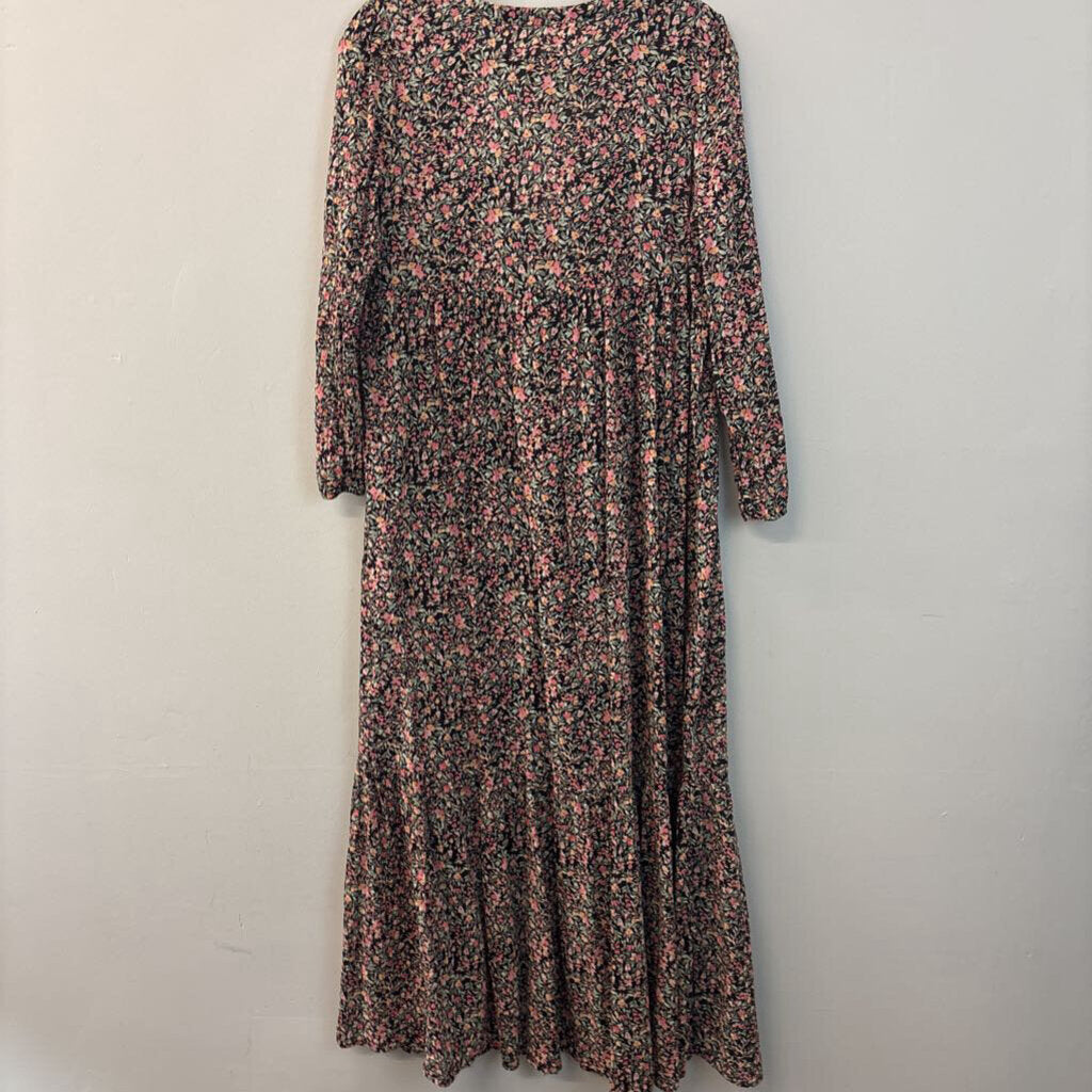 BB Dakota Black/ Pink Flower Print Long Sleeve Maxi Dress Small