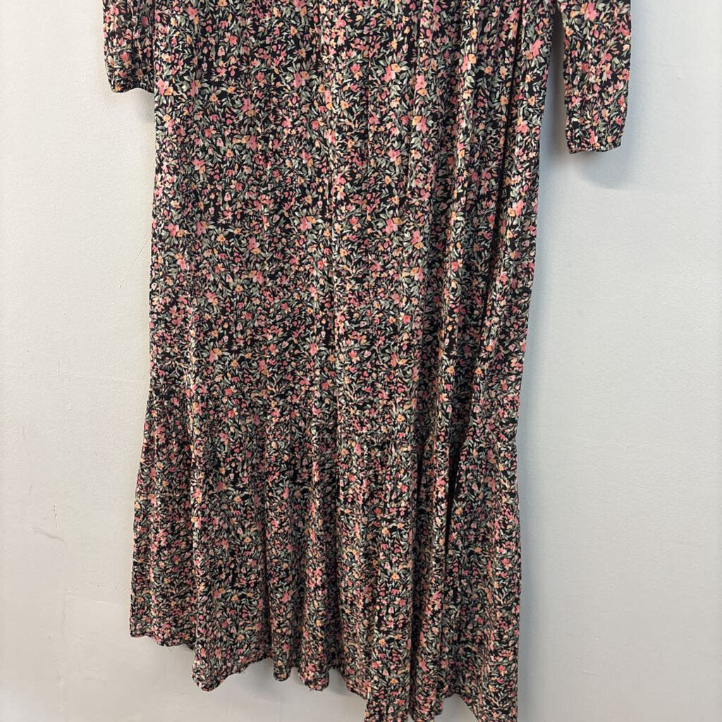 BB Dakota Black/ Pink Flower Print Long Sleeve Maxi Dress Small