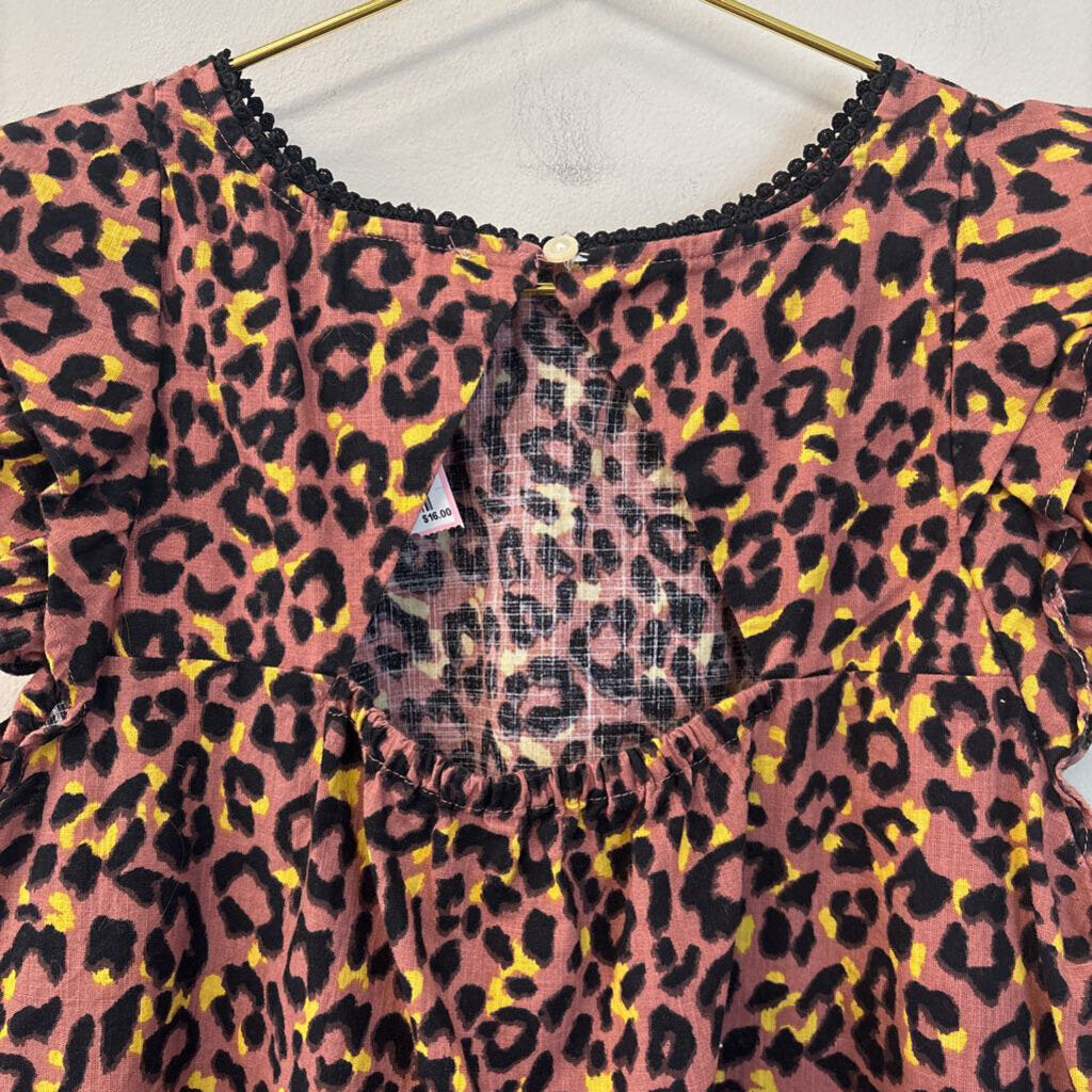 Loft Brown/ Black Cheetah Print Short Ruffle Sleeve Top Small