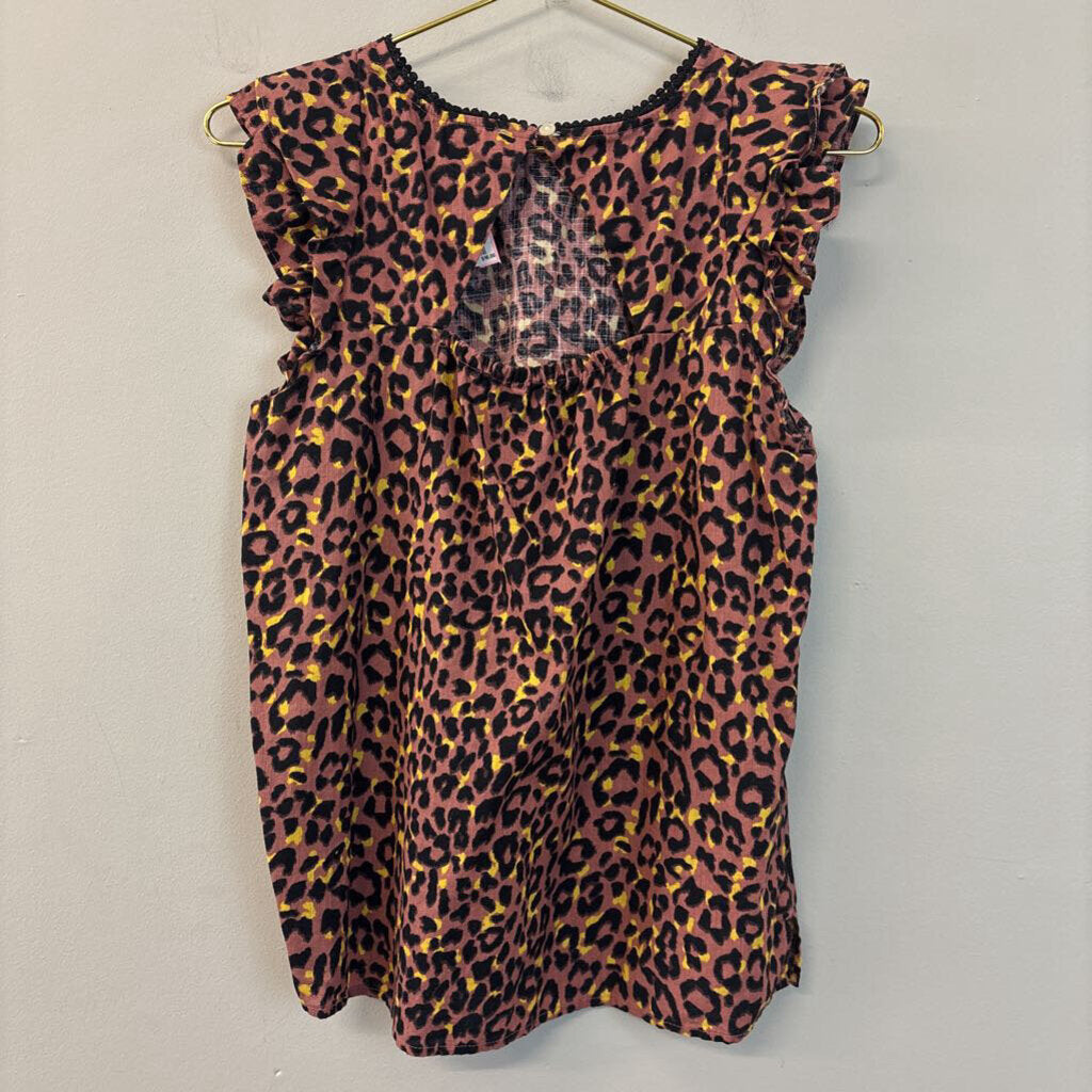 Loft Brown/ Black Cheetah Print Short Ruffle Sleeve Top Small