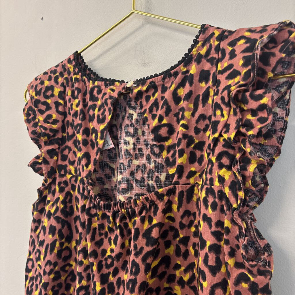 Loft Brown/ Black Cheetah Print Short Ruffle Sleeve Top Small