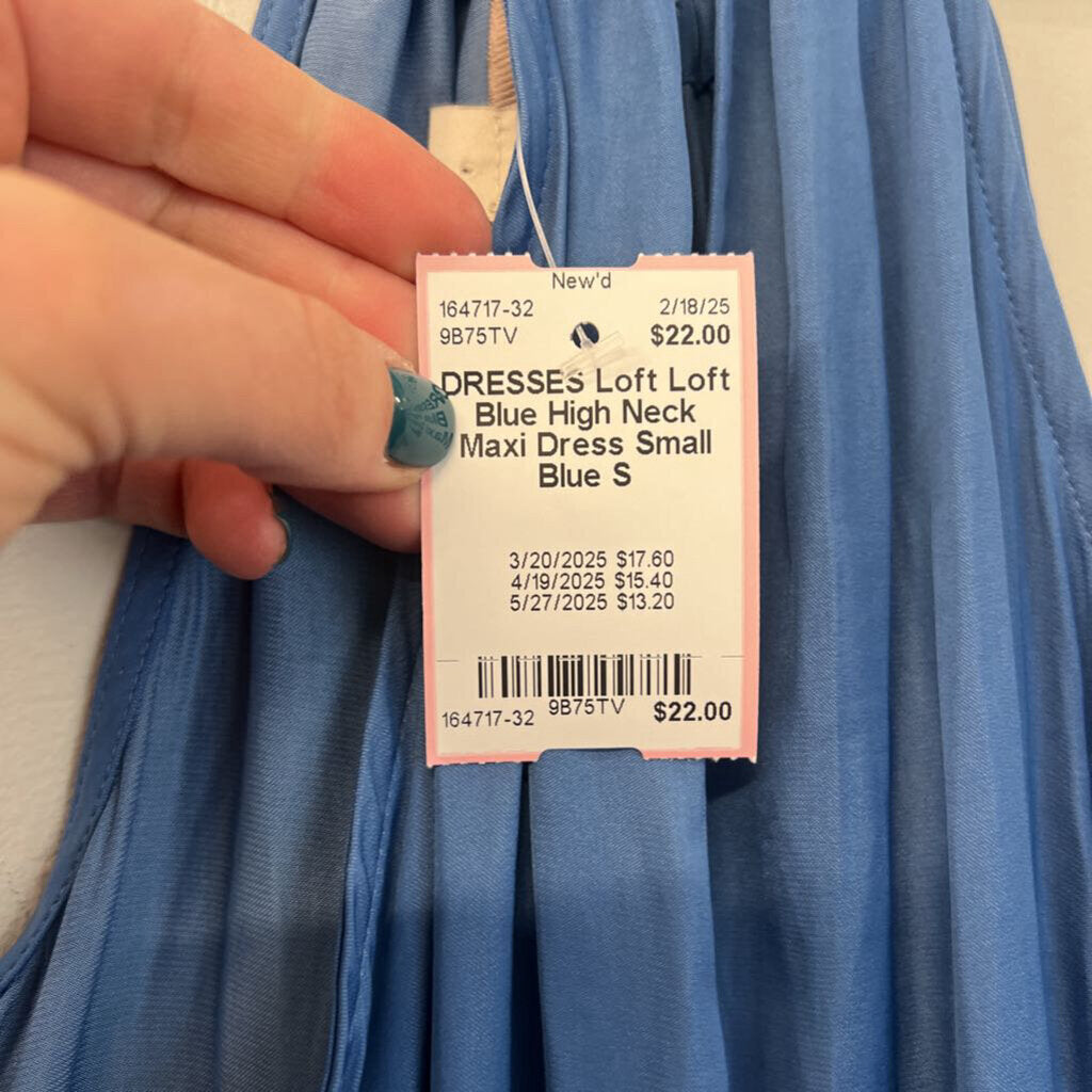 Loft Blue High Neck Maxi Dress Small