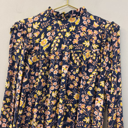 Good Threads Blue/ Multi Flower Print Long Sleeve Mock Neck Top Medium