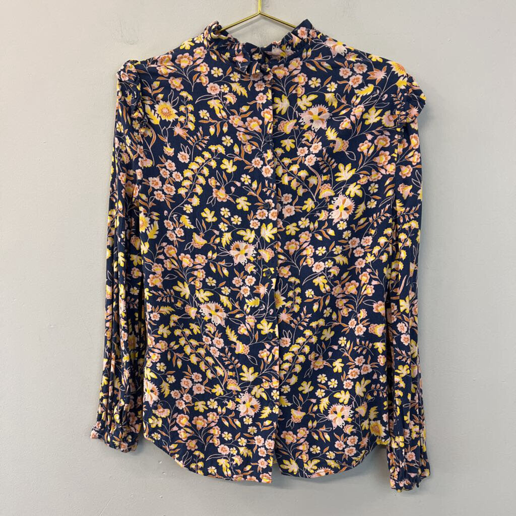 Good Threads Blue/ Multi Flower Print Long Sleeve Mock Neck Top Medium