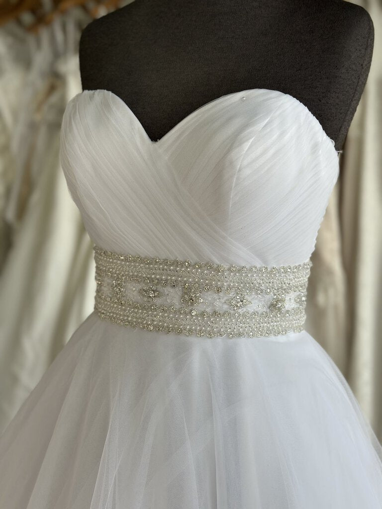 Oleg Cassini Strapless Tulle Belted Bridal Gown 4