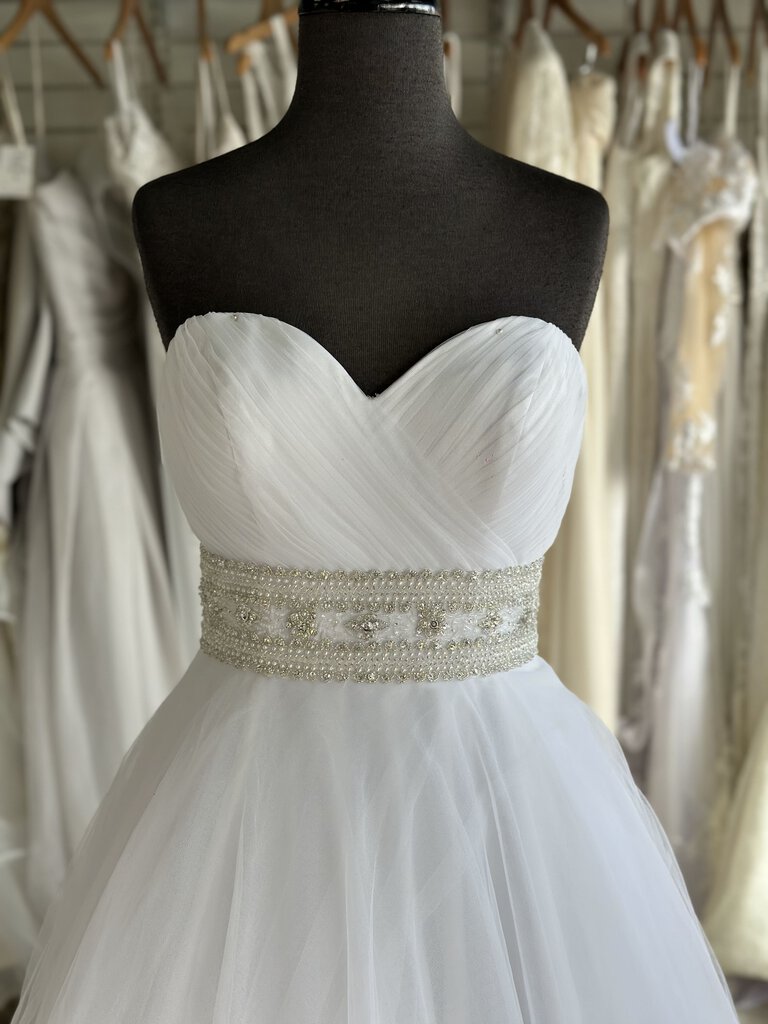 Oleg Cassini Strapless Tulle Belted Bridal Gown 4