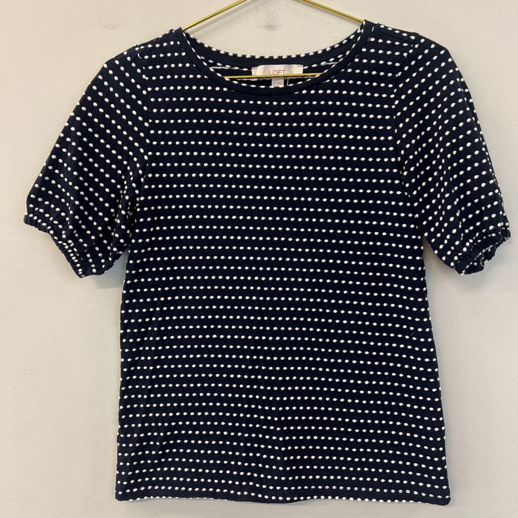 Loft Navy/ White Dot Short Sleeve Top Extra Small