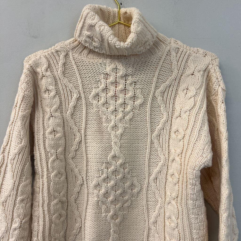 Aran Crafts 100% Merino Wool Cream Turtleneck Sweater Small