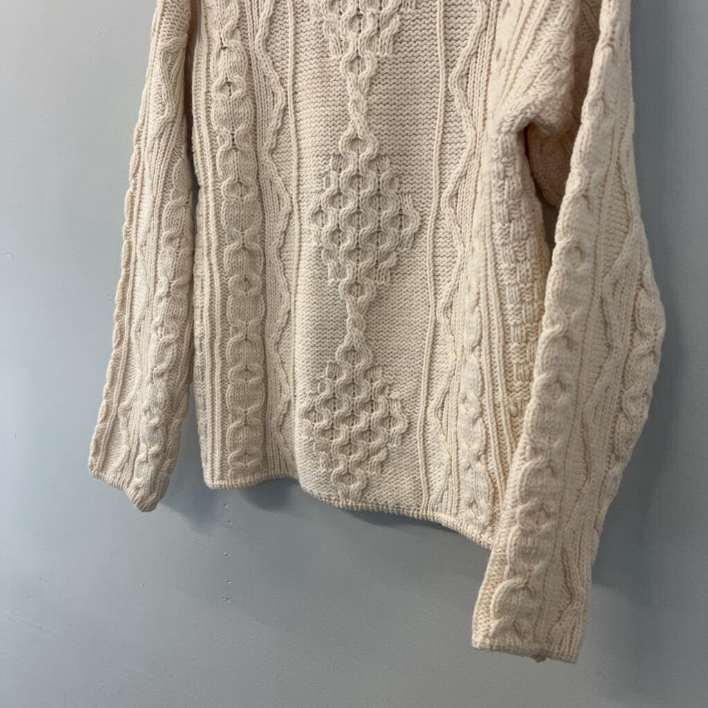 Aran Crafts 100% Merino Wool Cream Turtleneck Sweater Small