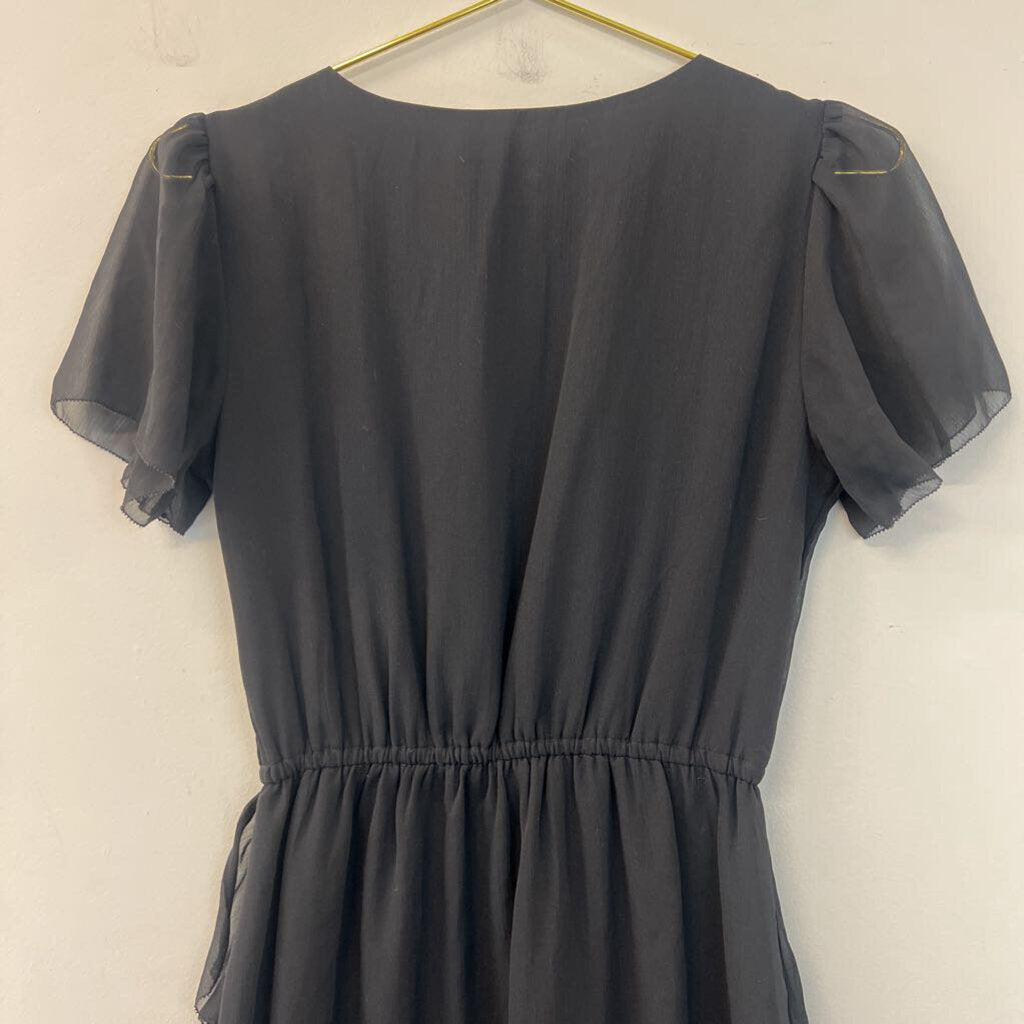 Abercrombie and Fitch Black Short Sleeve Ruffle Detail Dress Small