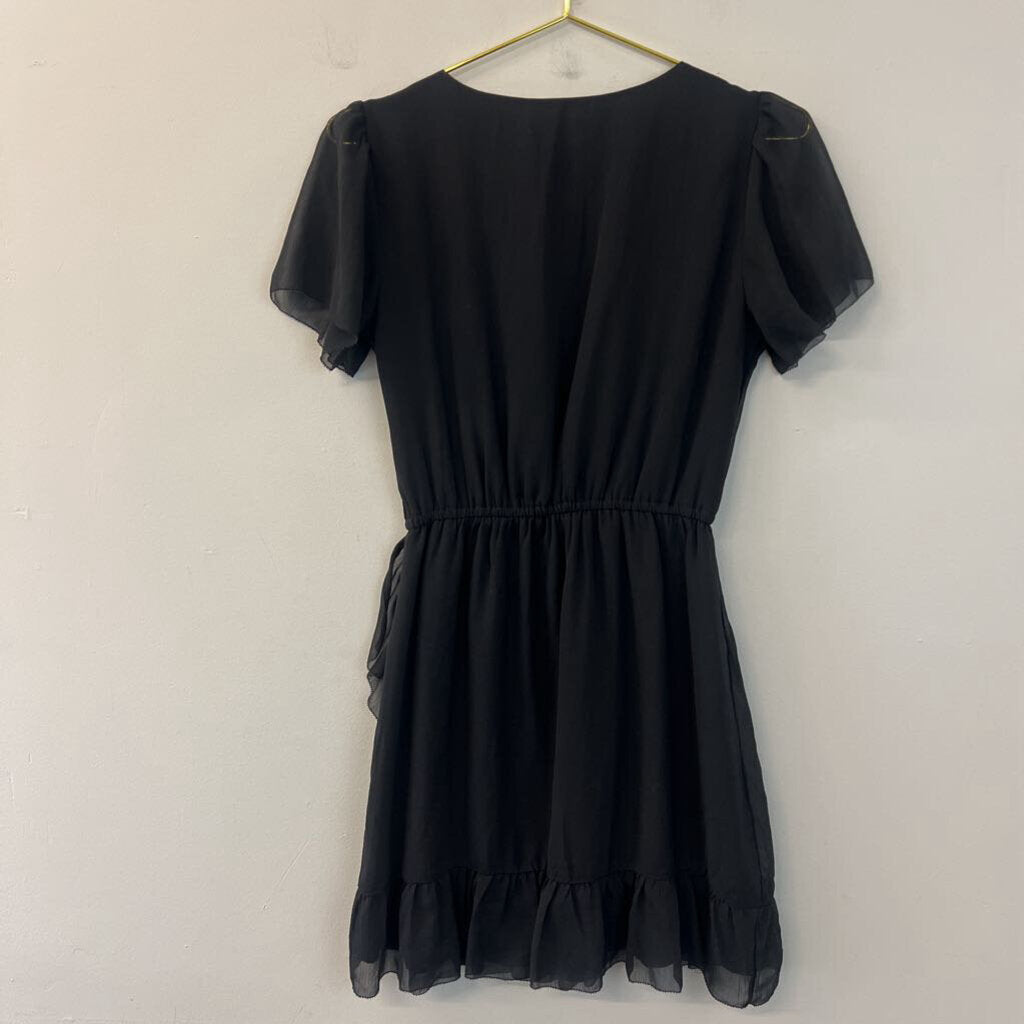 Abercrombie and Fitch Black Short Sleeve Ruffle Detail Dress Small