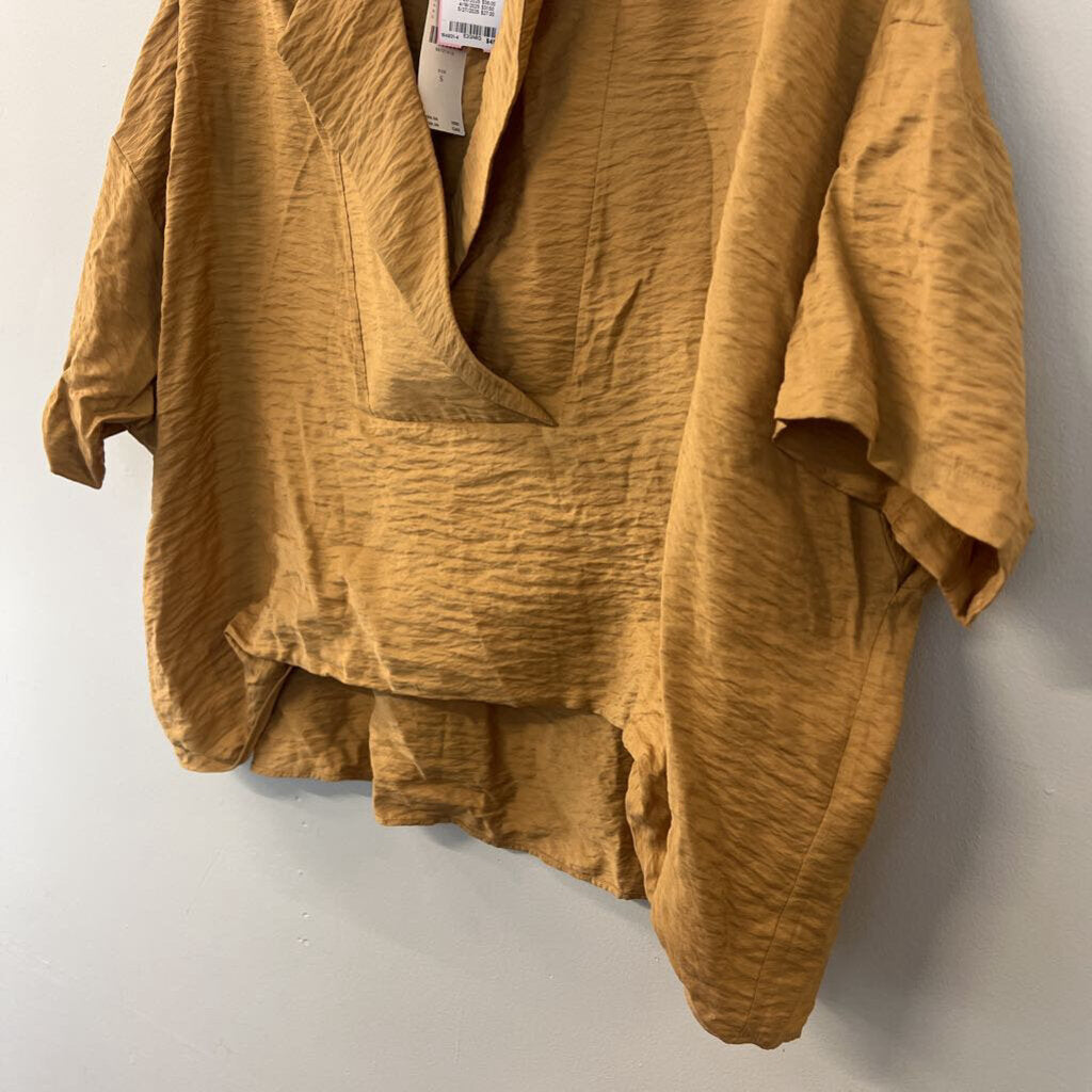 Anthropologie Brown Crinkle Short Sleeve Top Small