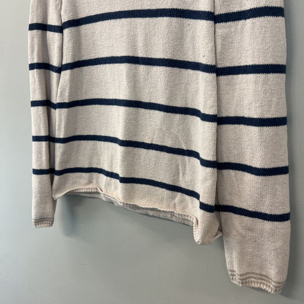 Faherty Cream/ Navy Striped Long Sleeve Sweater Top Small