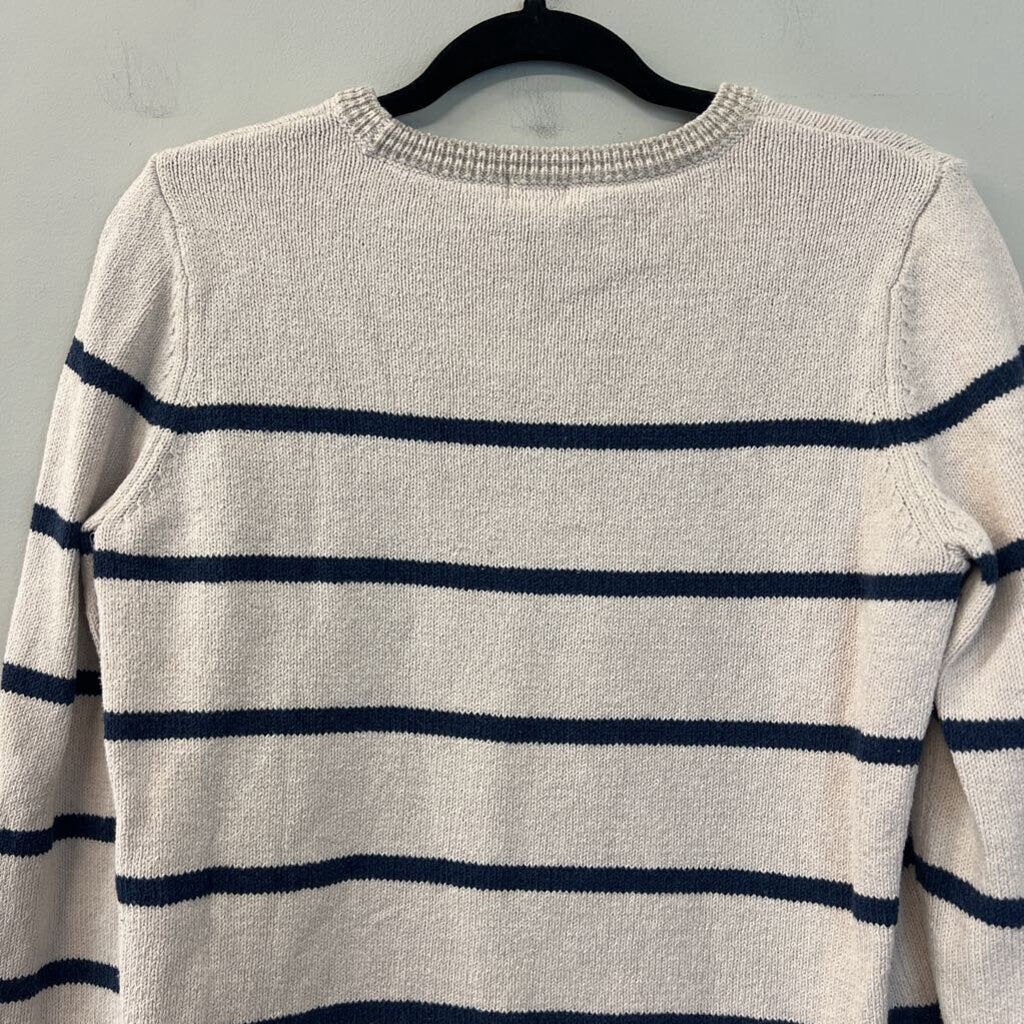 Faherty Cream/ Navy Striped Long Sleeve Sweater Top Small