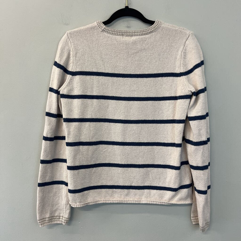 Faherty Cream/ Navy Striped Long Sleeve Sweater Top Small