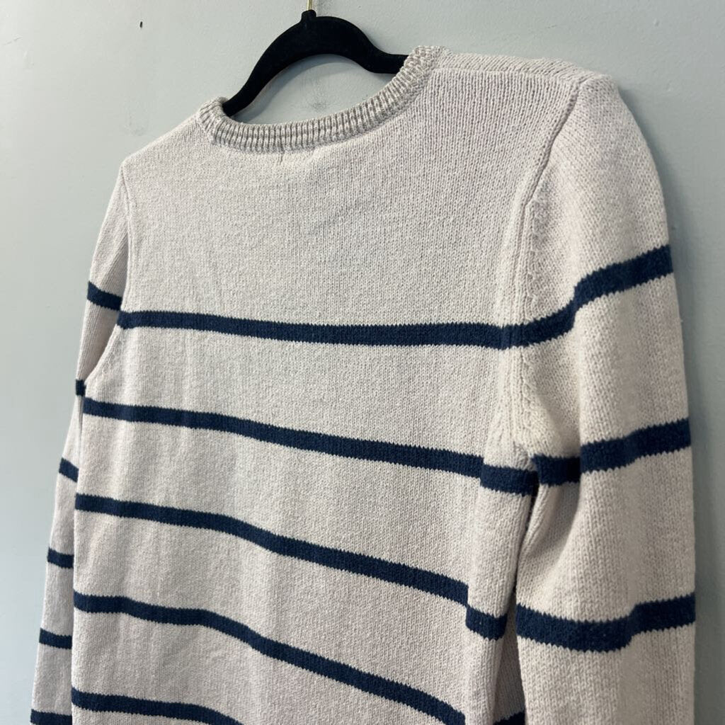 Faherty Cream/ Navy Striped Long Sleeve Sweater Top Small