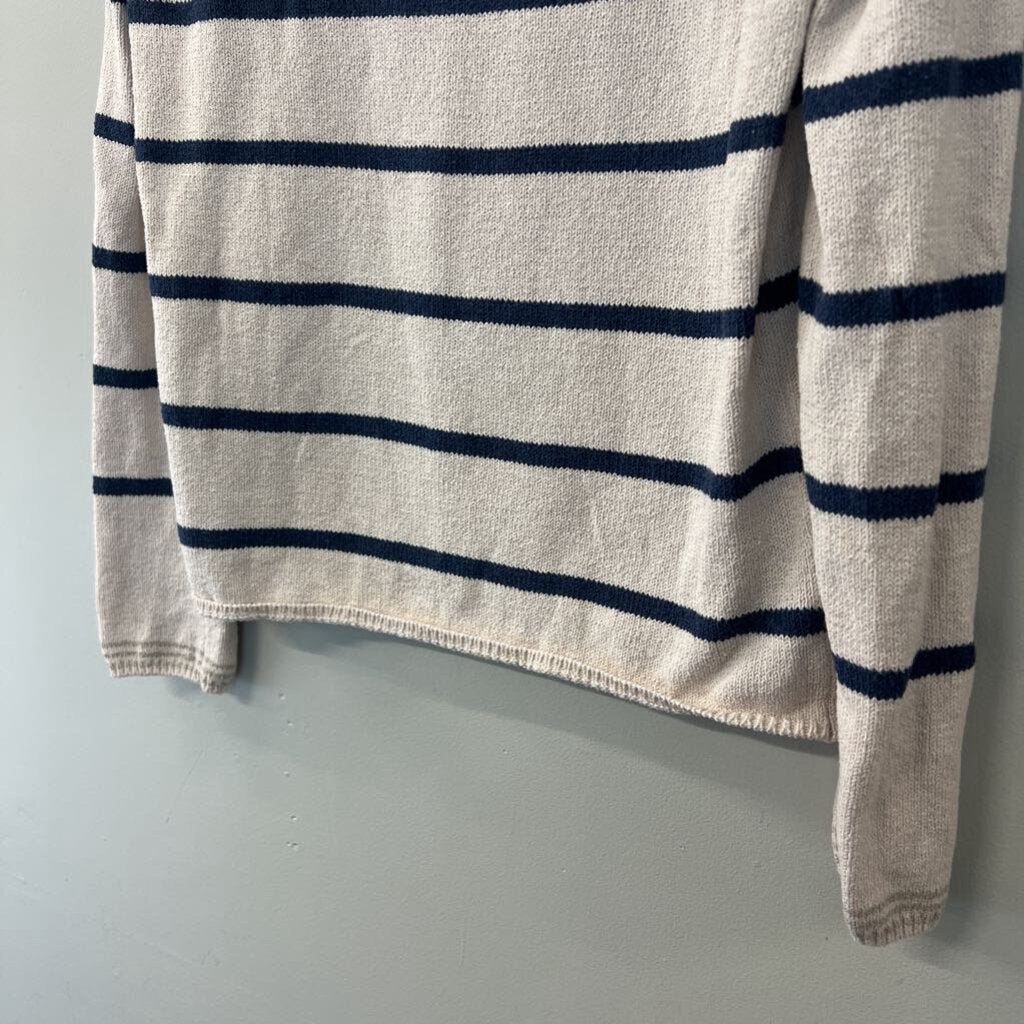 Faherty Cream/ Navy Striped Long Sleeve Sweater Top Small