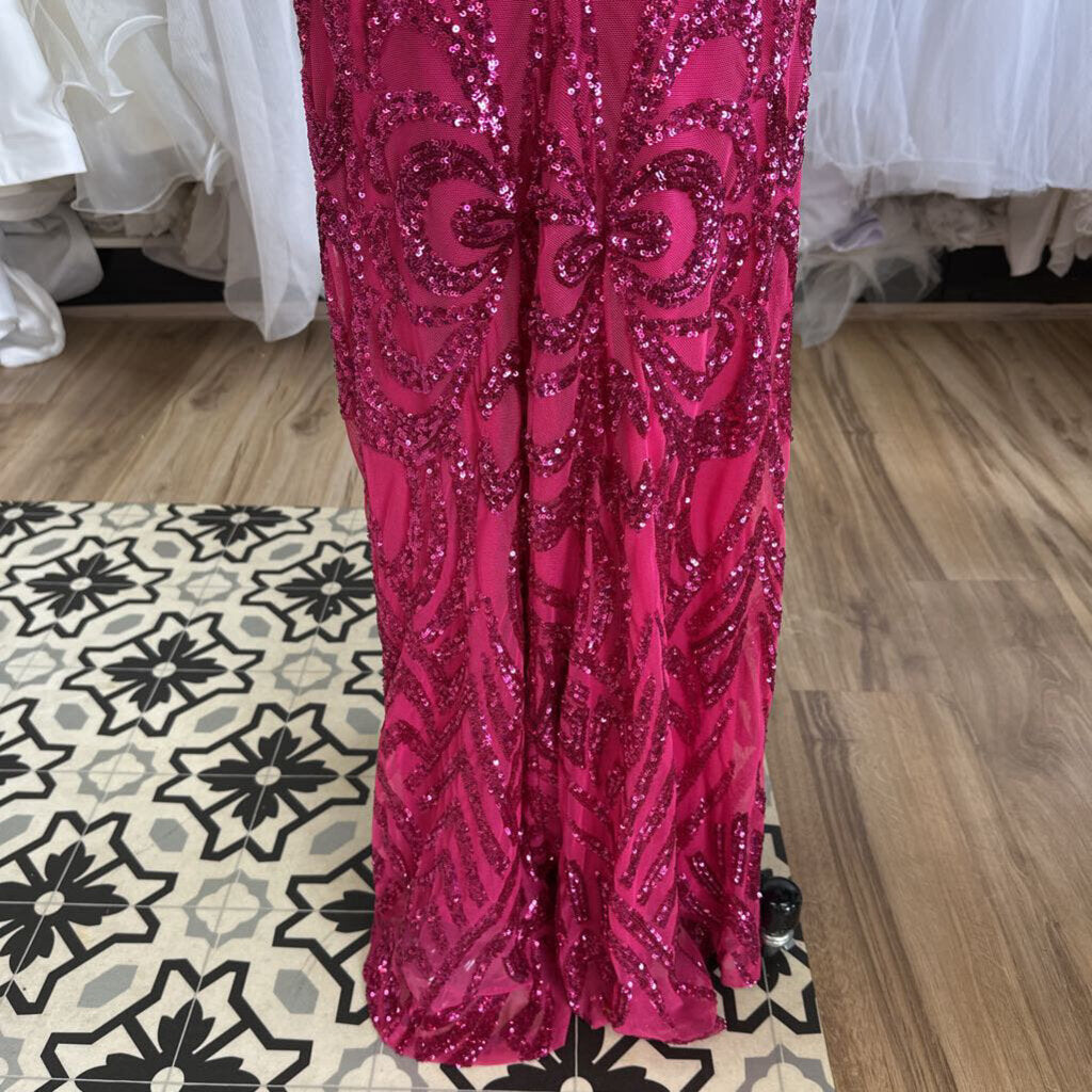 B. Smart Hot Pink Sequin Long Formal 5