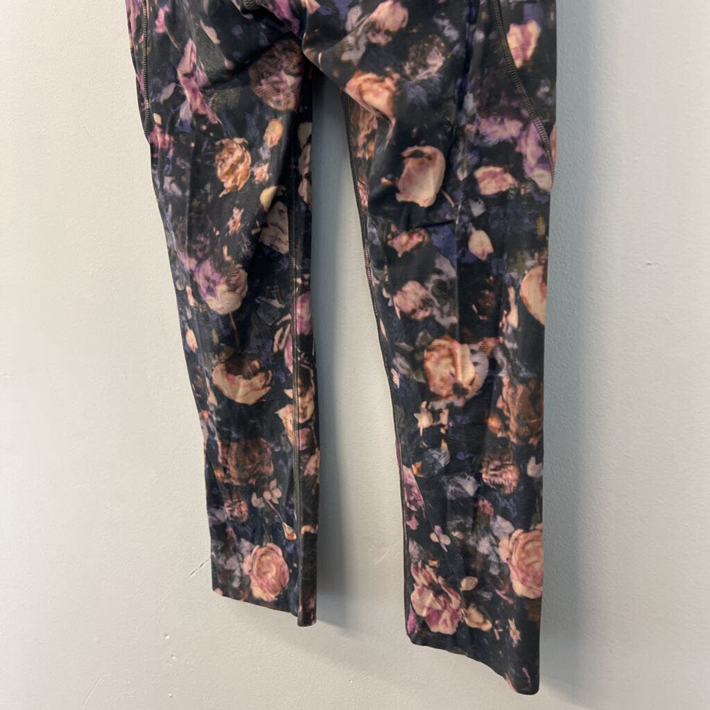 Lululemon Black/ Pink Rose Print Cropped Leggings 4