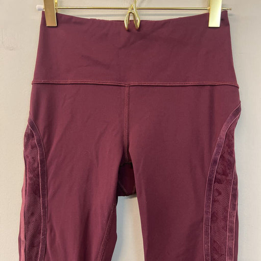 Lululemon Burgundy Full Length Mesh/ Velvet Detail Leggings 4