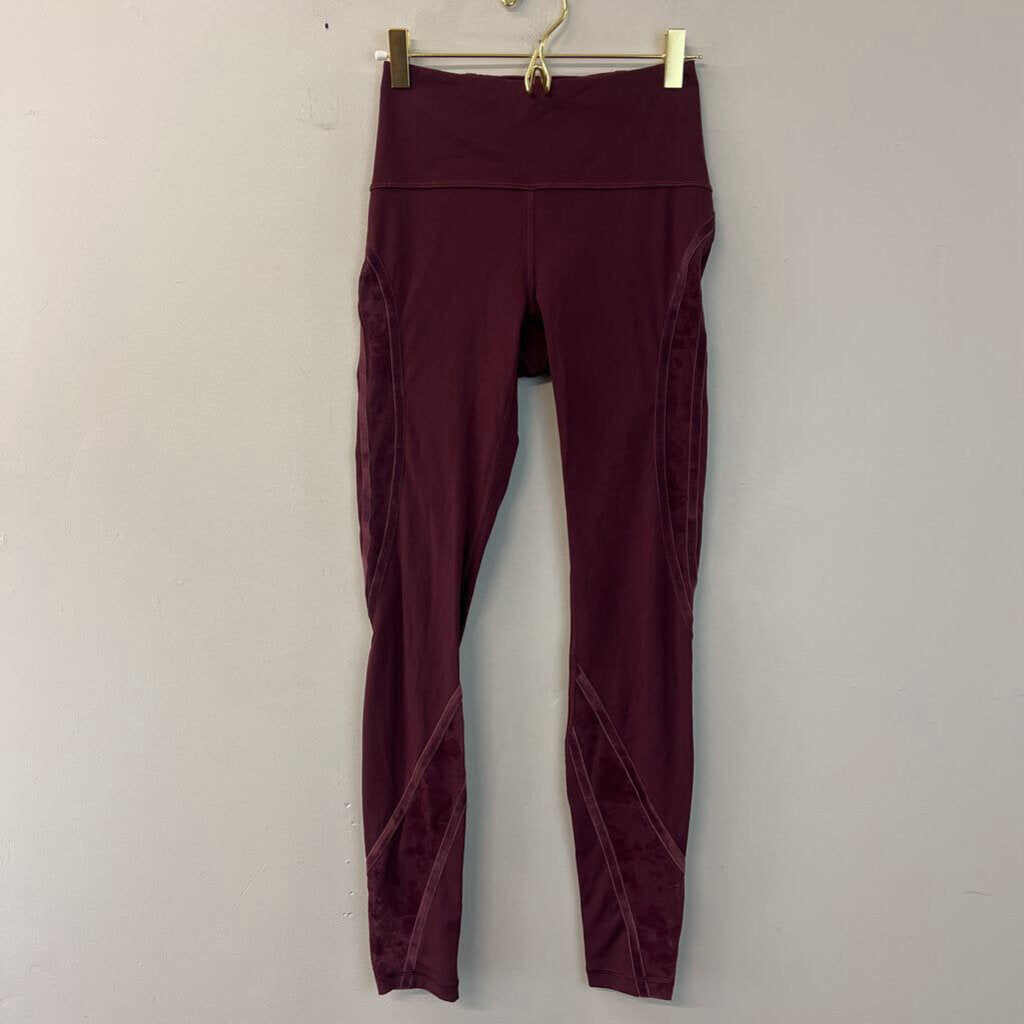 Lululemon Burgundy Full Length Mesh/ Velvet Detail Leggings 4