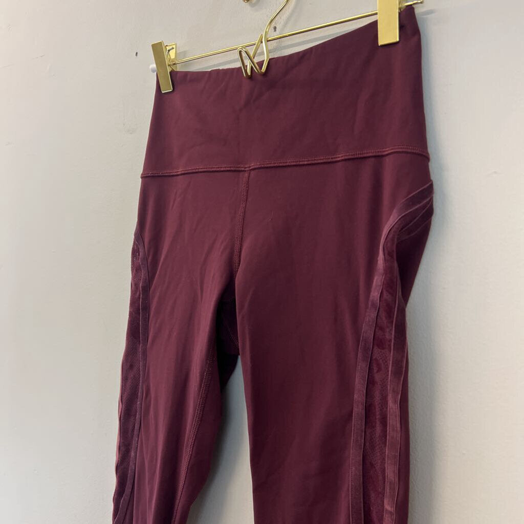 Lululemon Burgundy Full Length Mesh/ Velvet Detail Leggings 4