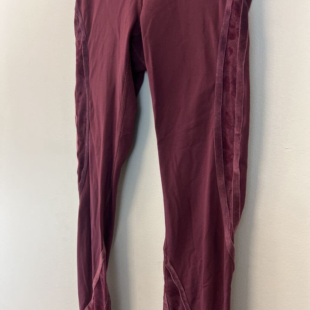 Lululemon Burgundy Full Length Mesh/ Velvet Detail Leggings 4