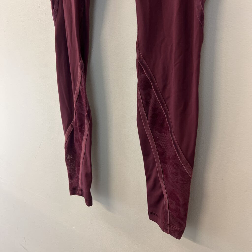 Lululemon Burgundy Full Length Mesh/ Velvet Detail Leggings 4