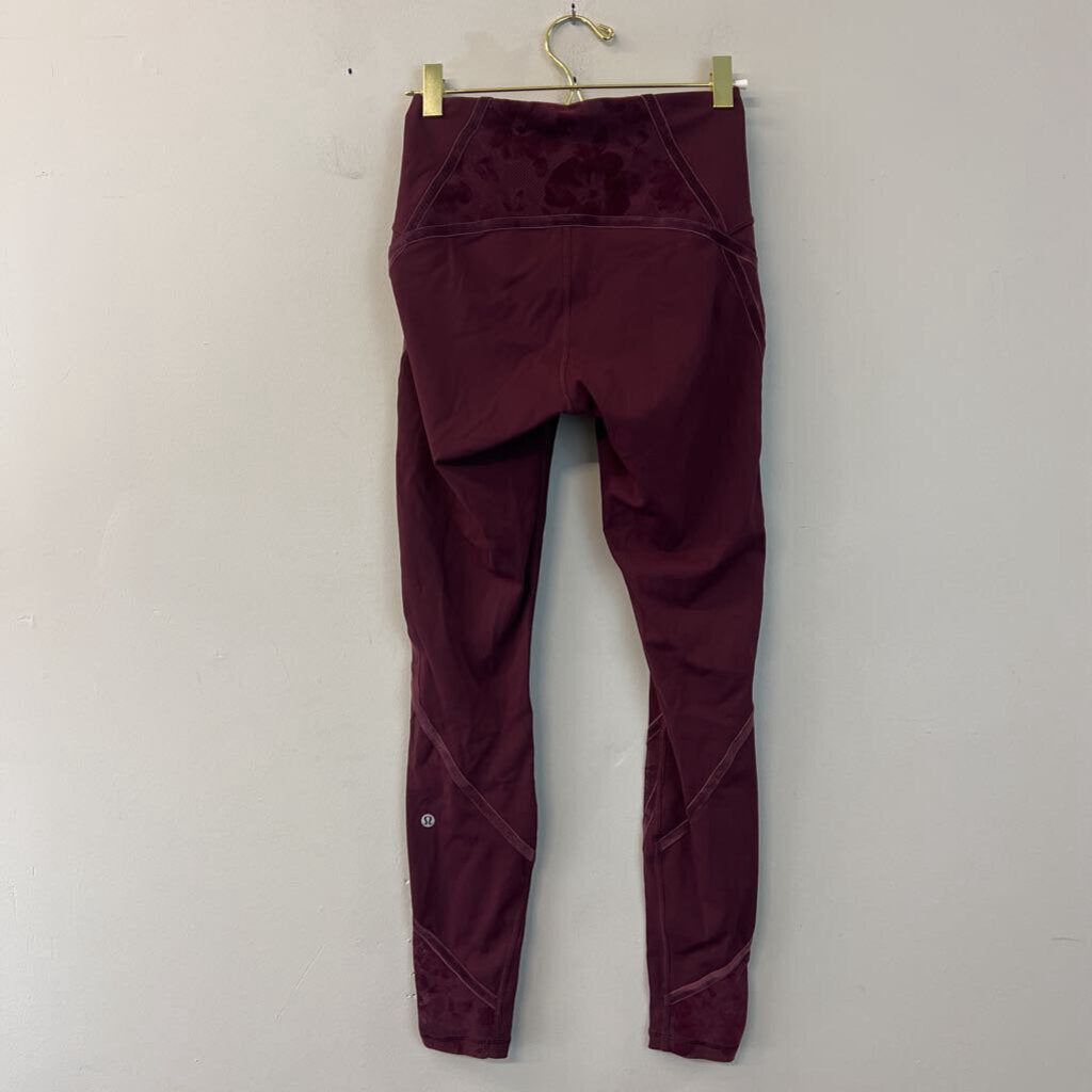 Lululemon Burgundy Full Length Mesh/ Velvet Detail Leggings 4