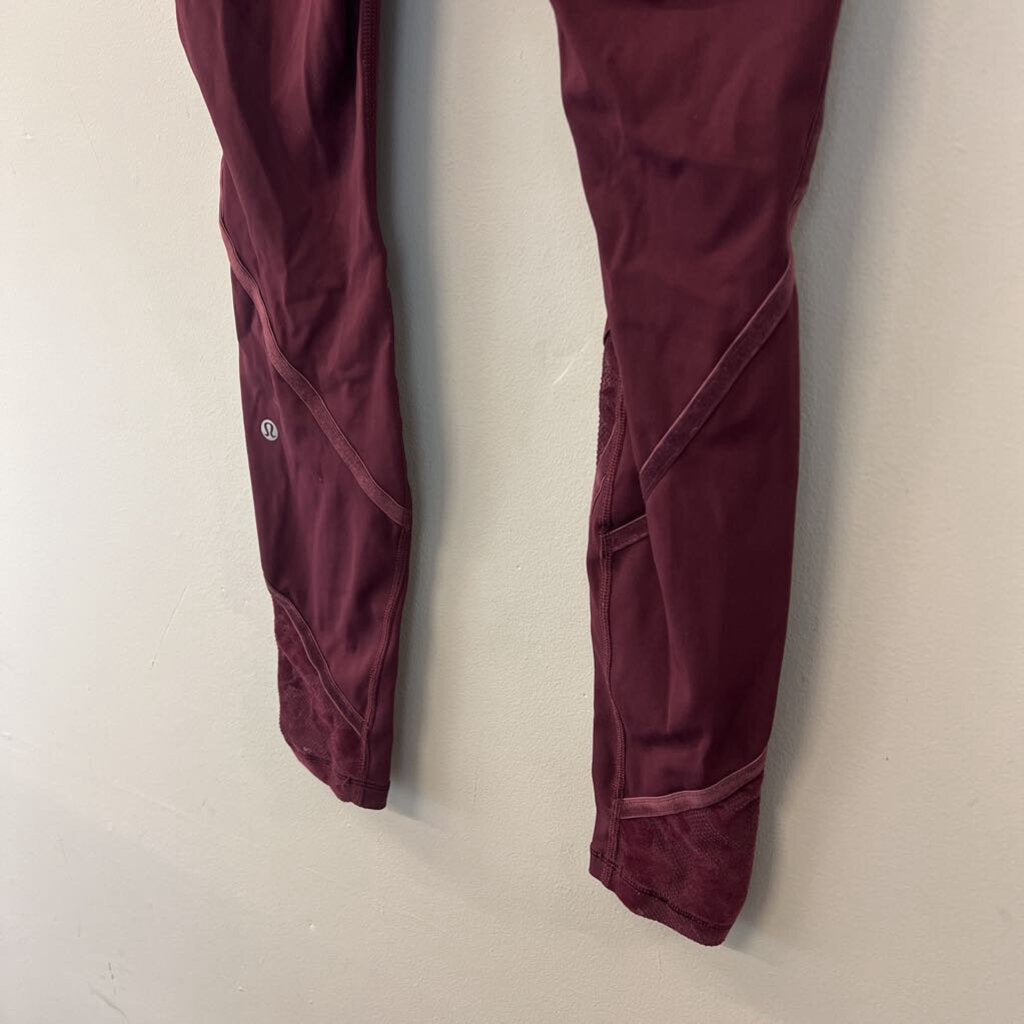 Lululemon Burgundy Full Length Mesh/ Velvet Detail Leggings 4